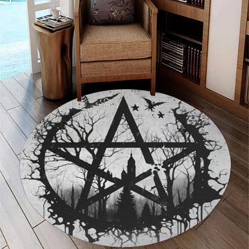 Pentacle Witch Gothic Round Rug Witchcraft Rug-MoonChildWorld