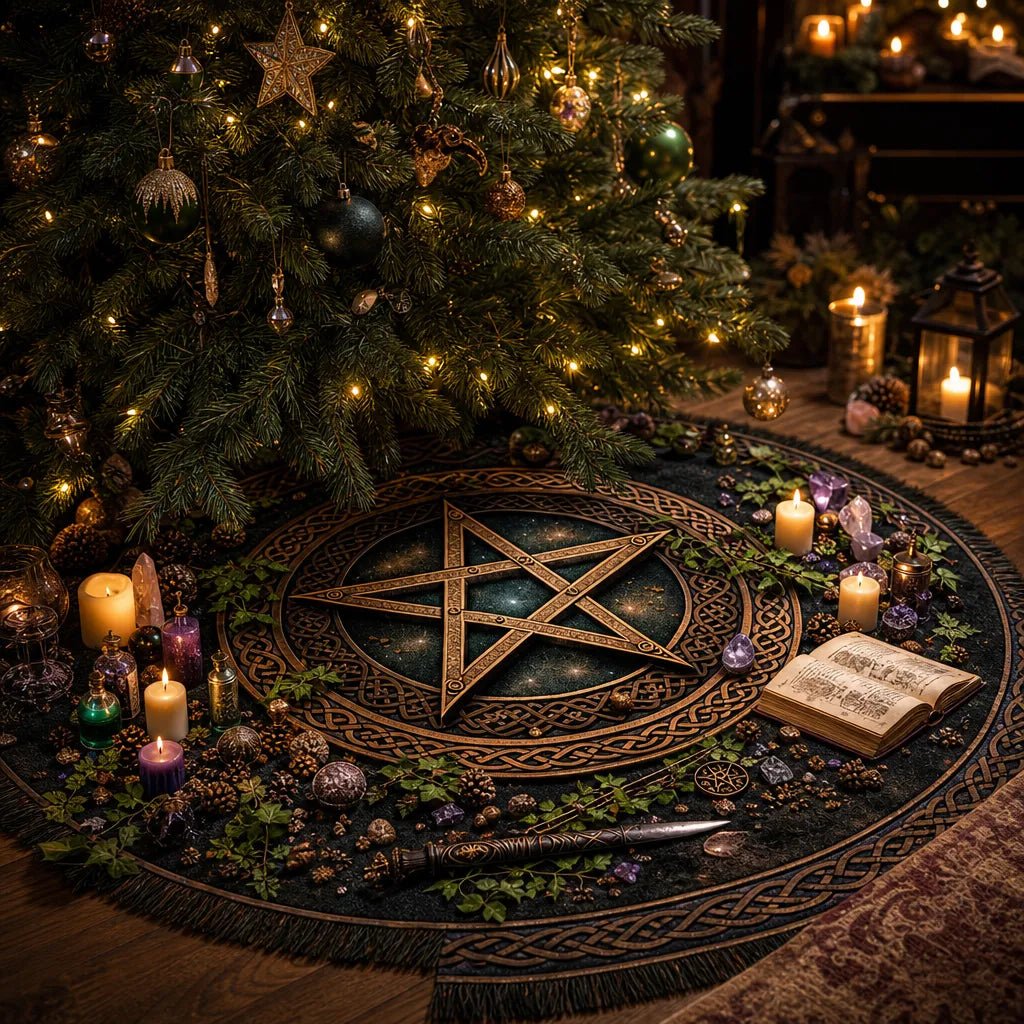 mockup_Pentacle Yule Tree Skirt – Pagan Witchy Gothic Decor_3.webp