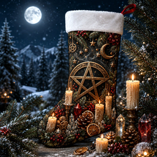 Pentagram Candles Christmas Stocking Pagan Yule Altar Decor