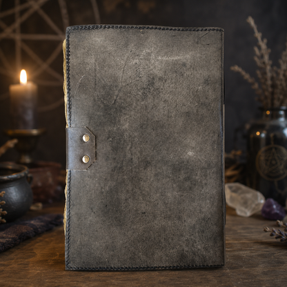 Pentagram embossed leather journal – vintage handmade witch grimoire, blank deckle edge pages, view 4