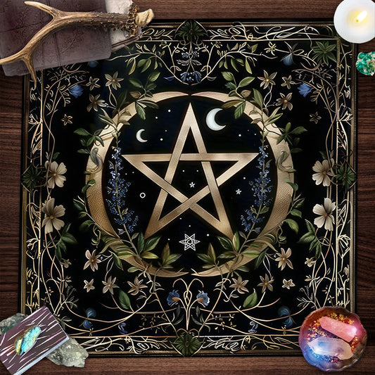Pentagram Floral Moon Tree of Life Tarot Cloth-MoonChildWorld