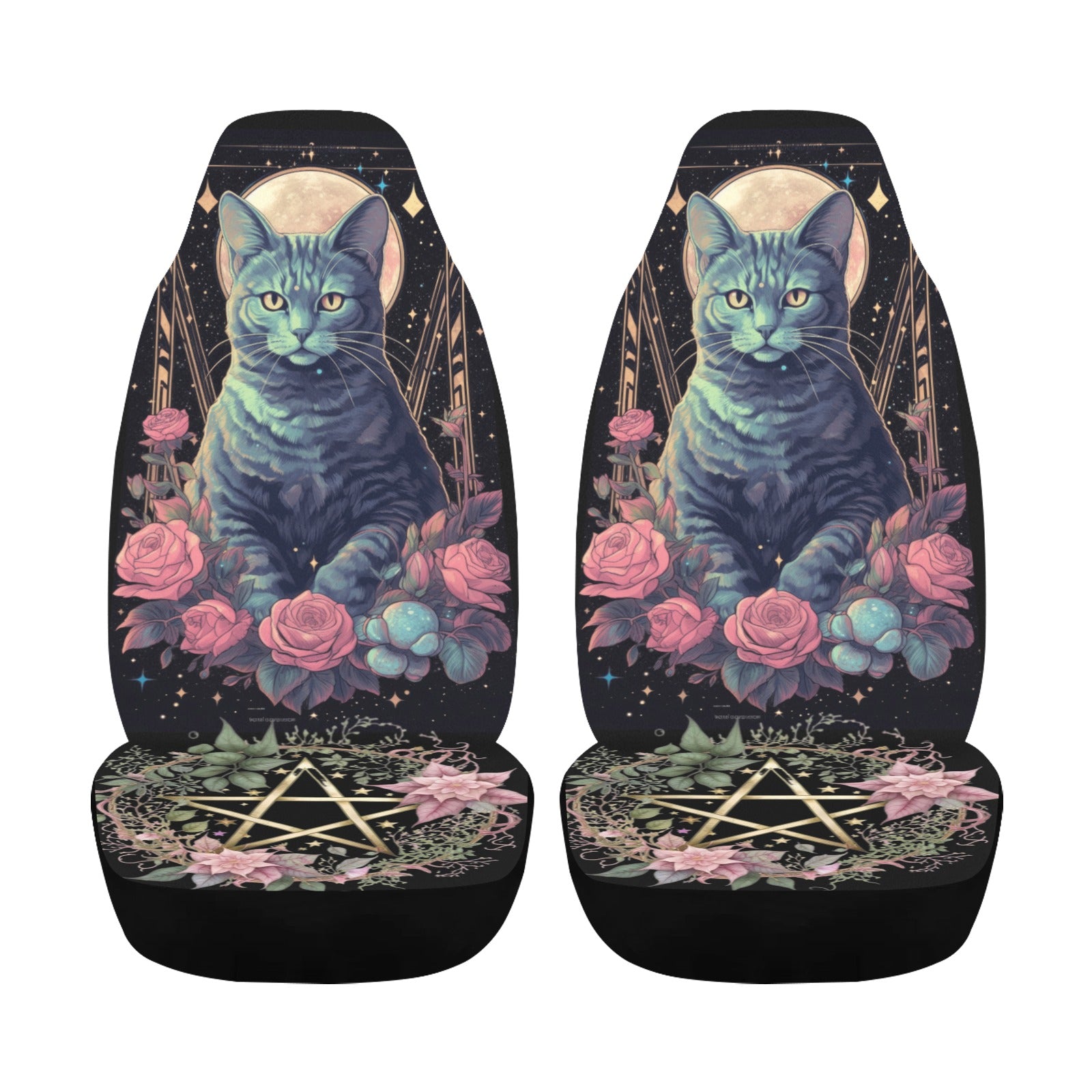 Pentagram Magic Cat Wicca Car Seat Covers-MoonChildWorld