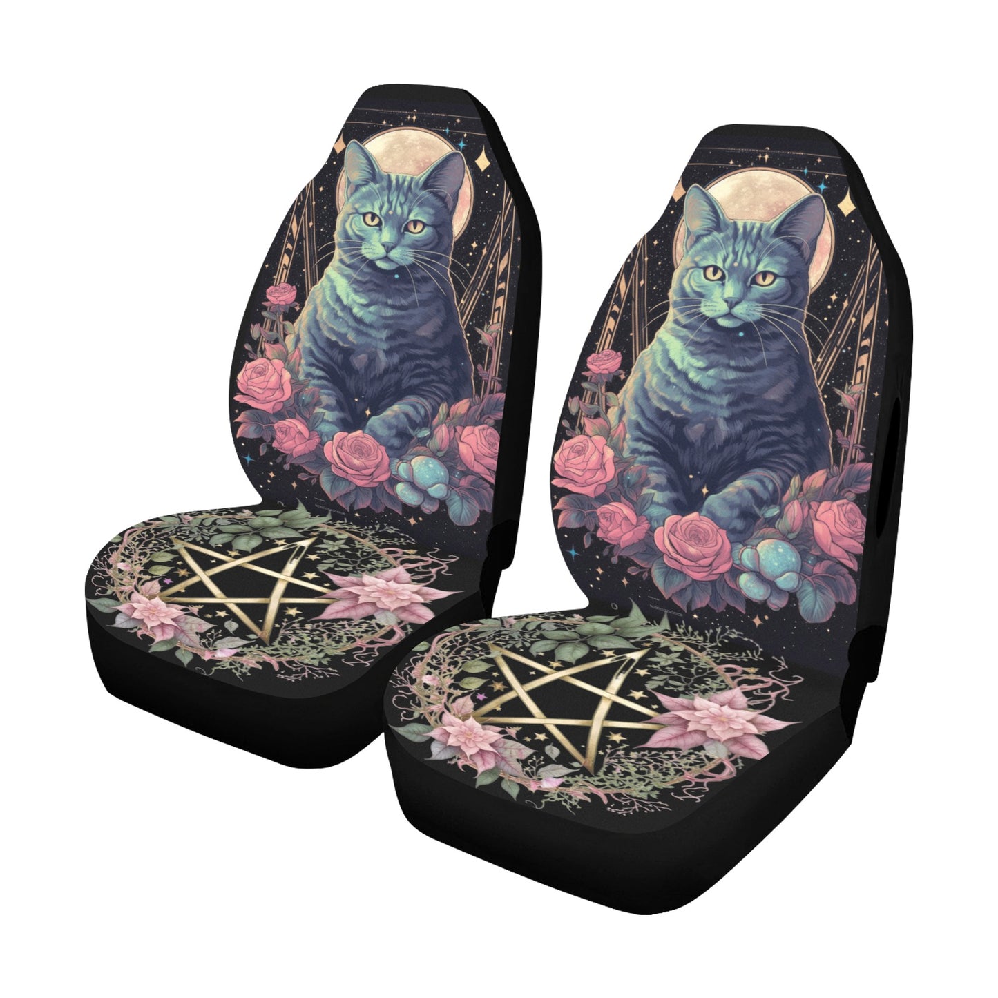 Pentagram Magic Cat Wicca Car Seat Covers-MoonChildWorld