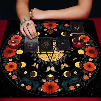 Pentagram Moon Phases Wicca Altar Cloth - Witch Tarot Tablecloth for Reading Divination Pagan Home Decor-MoonChildWorld