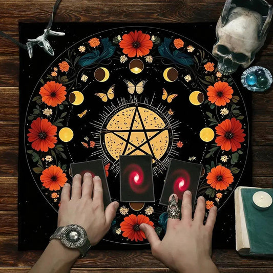 Pentagram Moon Phases Wicca Altar Cloth - Witch Tarot Tablecloth for Reading Divination Pagan Home Decor-MoonChildWorld