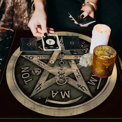 Pentagram Tarot Wheel Altar Cloth with Hebrew Symbols-MoonChildWorld