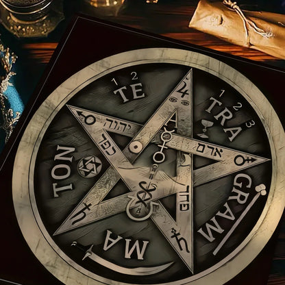 Pentagram Tarot Wheel Altar Cloth with Hebrew Symbols-MoonChildWorld