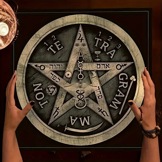 Pentagram Tarot Wheel Altar Cloth with Hebrew Symbols-MoonChildWorld