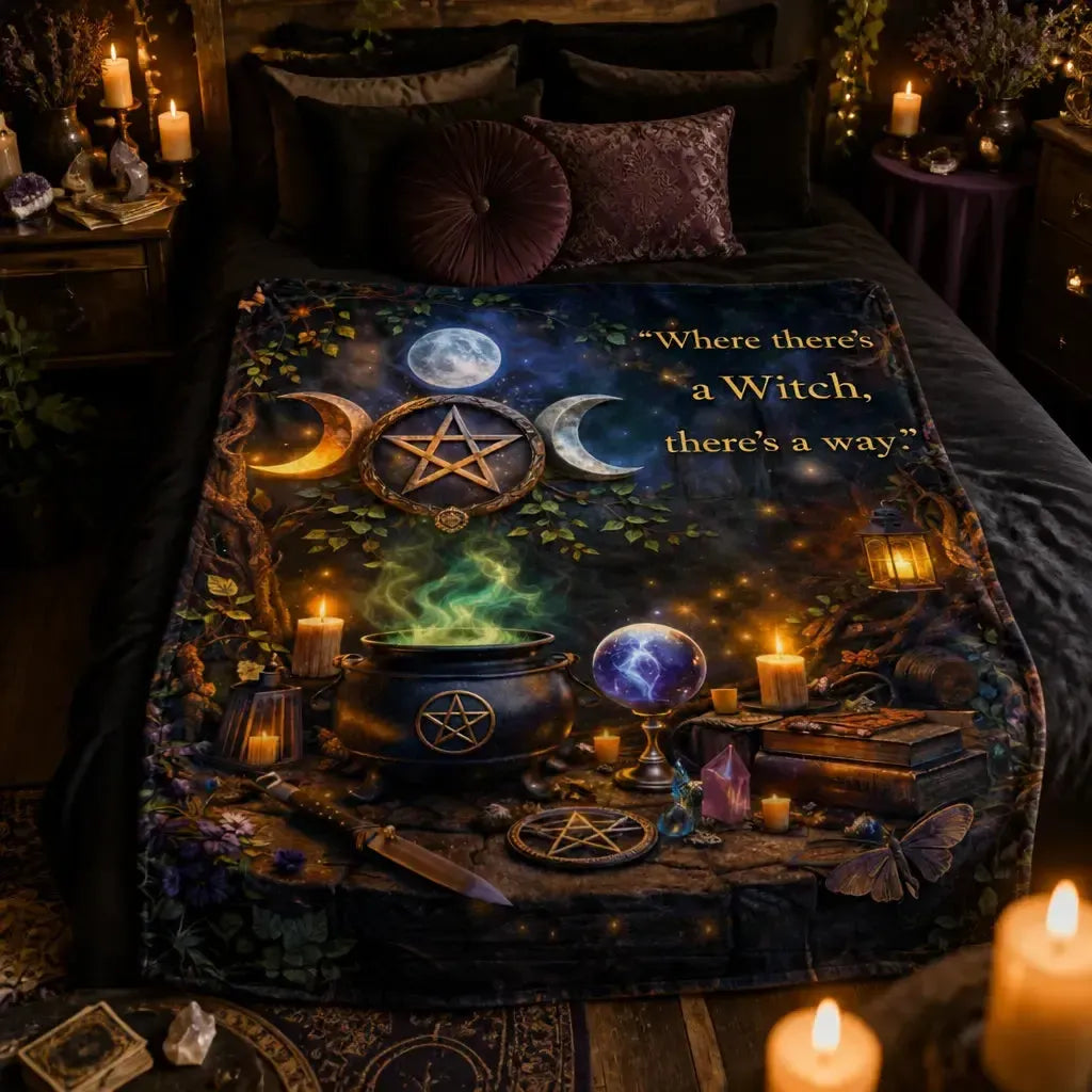 Pentagram Triple Moon Blanket Witchy Halloween Blanket for Wiccan_mockup_1.webp