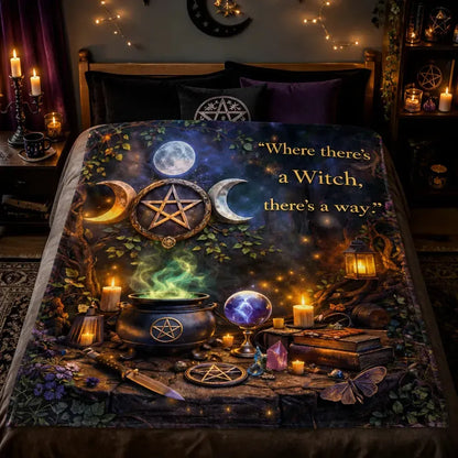 Pentagram Triple Moon Blanket Witchy Halloween Blanket for Wiccan_mockup_2.webp