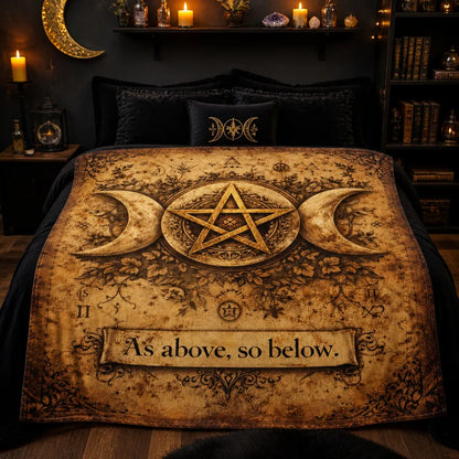 Pentagram Triple Moon Wicca Blanket - Pagan Symbol Blanket "As above so below"_mockup_2.webp