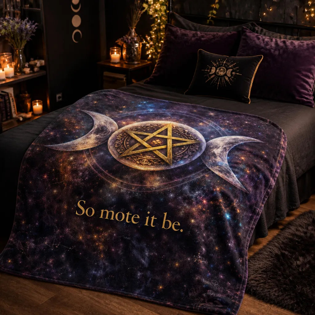 Pentagram Triple Moon Wicca Blanket - Pagan Symbol Blanket "So Mote It Be"_mockup_1.webp