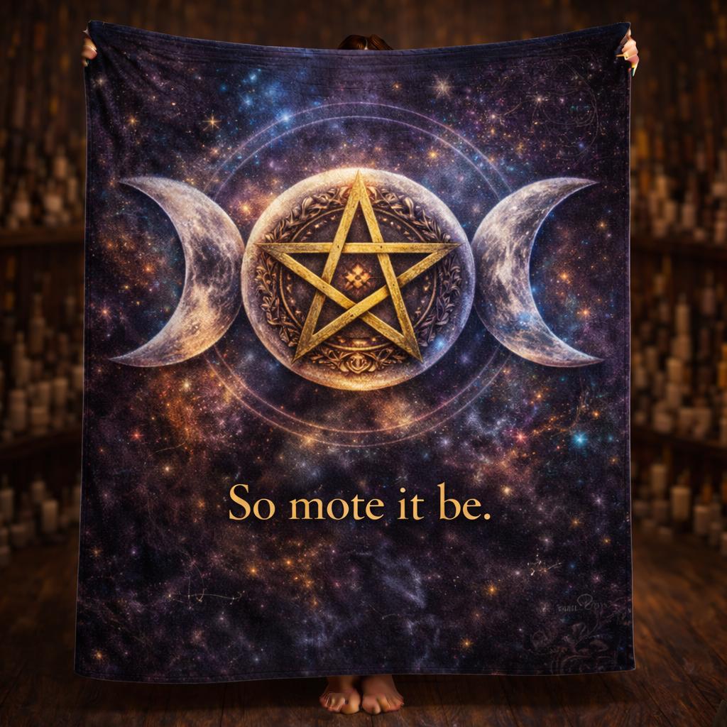 Pentagram Triple Moon Wicca Blanket - Pagan Symbol Blanket "So Mote It Be"-MoonChildWorld