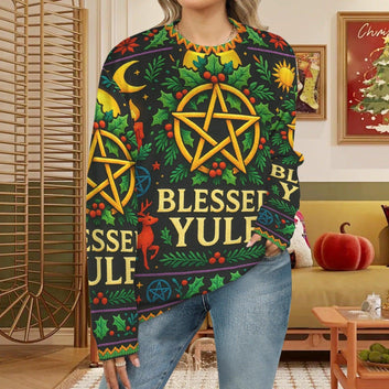 Pentagram Triple Moon Wicca Yule Sweatshirt Pentacle Pagan Christmas Sweater-MoonChildWorld