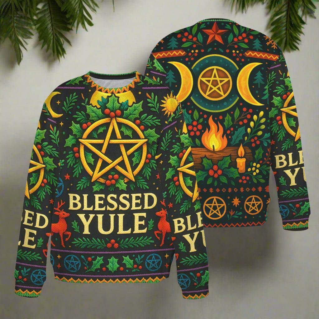 Pentagram Triple Moon Wicca Yule Sweatshirt Pentacle Pagan Christmas Sweater-MoonChildWorld