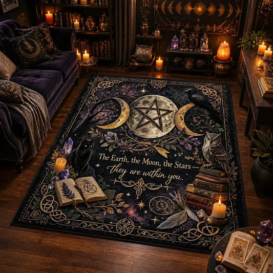 Pentagram & Triple Moon Wiccan Area Rug – Witchy Carpet for Pagan Decor_mockup_1.webp