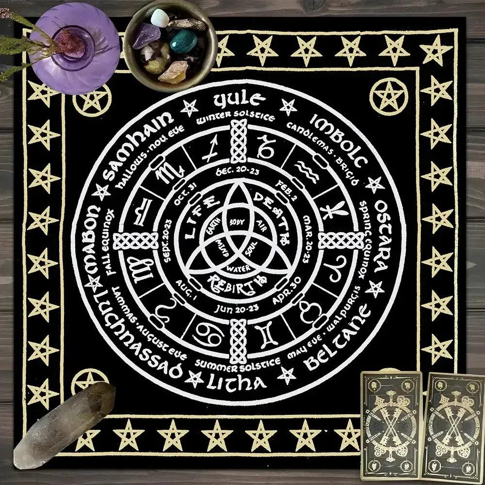 Pentagram Witchcraft Tarot Tablecloth- Astrology Wheel of year Pagan Altar Cloth Wicca Divination Cloth-MoonChildWorld
