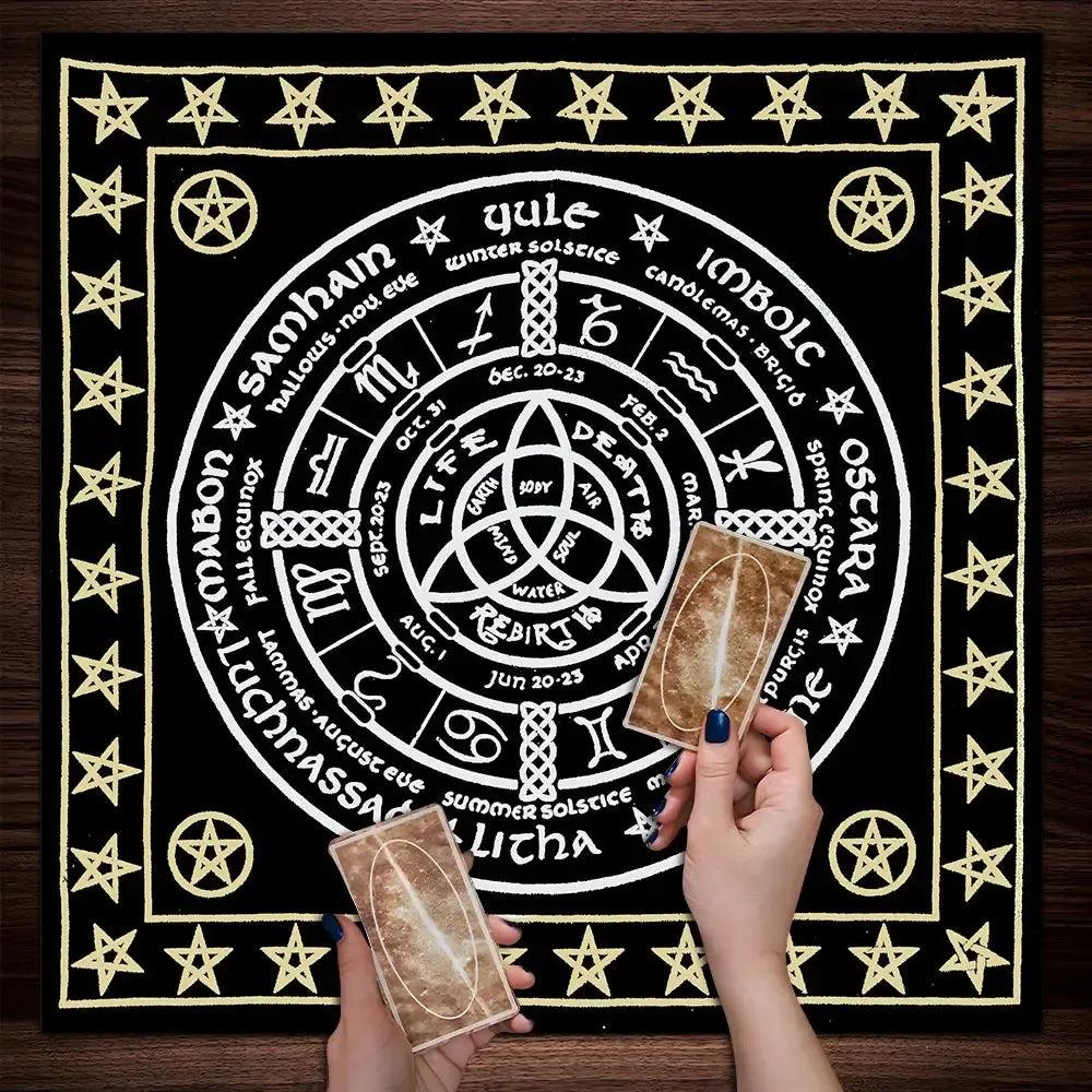 Pentagram Witchcraft Tarot Tablecloth- Astrology Wheel of year Pagan Altar Cloth Wicca Divination Cloth-MoonChildWorld