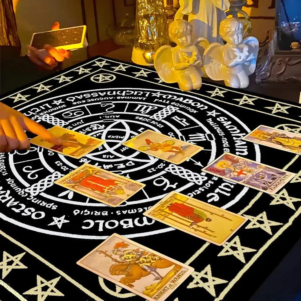 Pentagram Witchcraft Tarot Tablecloth- Astrology Wheel of year Pagan Altar Cloth Wicca Divination Cloth-MoonChildWorld
