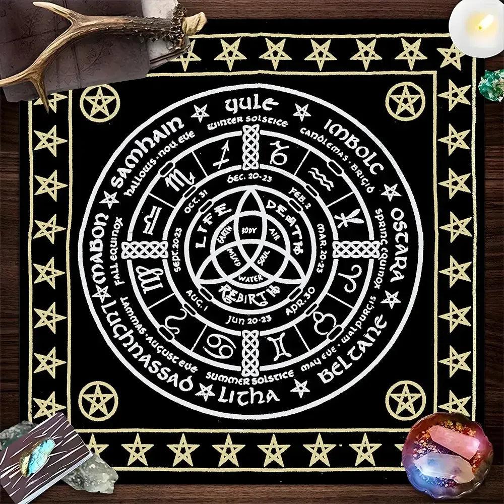 Pentagram Witchcraft Tarot Tablecloth- Astrology Wheel of year Pagan Altar Cloth Wicca Divination Cloth-MoonChildWorld