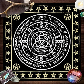 Pentagram Witchcraft Tarot Tablecloth- Astrology Wheel of year Pagan Altar Cloth Wicca Divination Cloth-MoonChildWorld