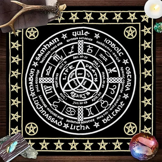 Pentagram Witchcraft Tarot Tablecloth- Astrology Wheel of year Pagan Altar Cloth Wicca Divination Cloth-MoonChildWorld