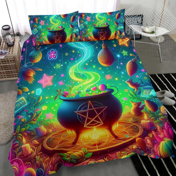 Pentagram Witchy Cauldron Bedding Set for Wicca Home Decor-MoonChildWorld