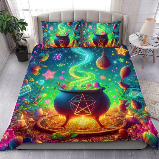 Pentagram Witchy Cauldron Bedding Set for Wicca Home Decor-MoonChildWorld