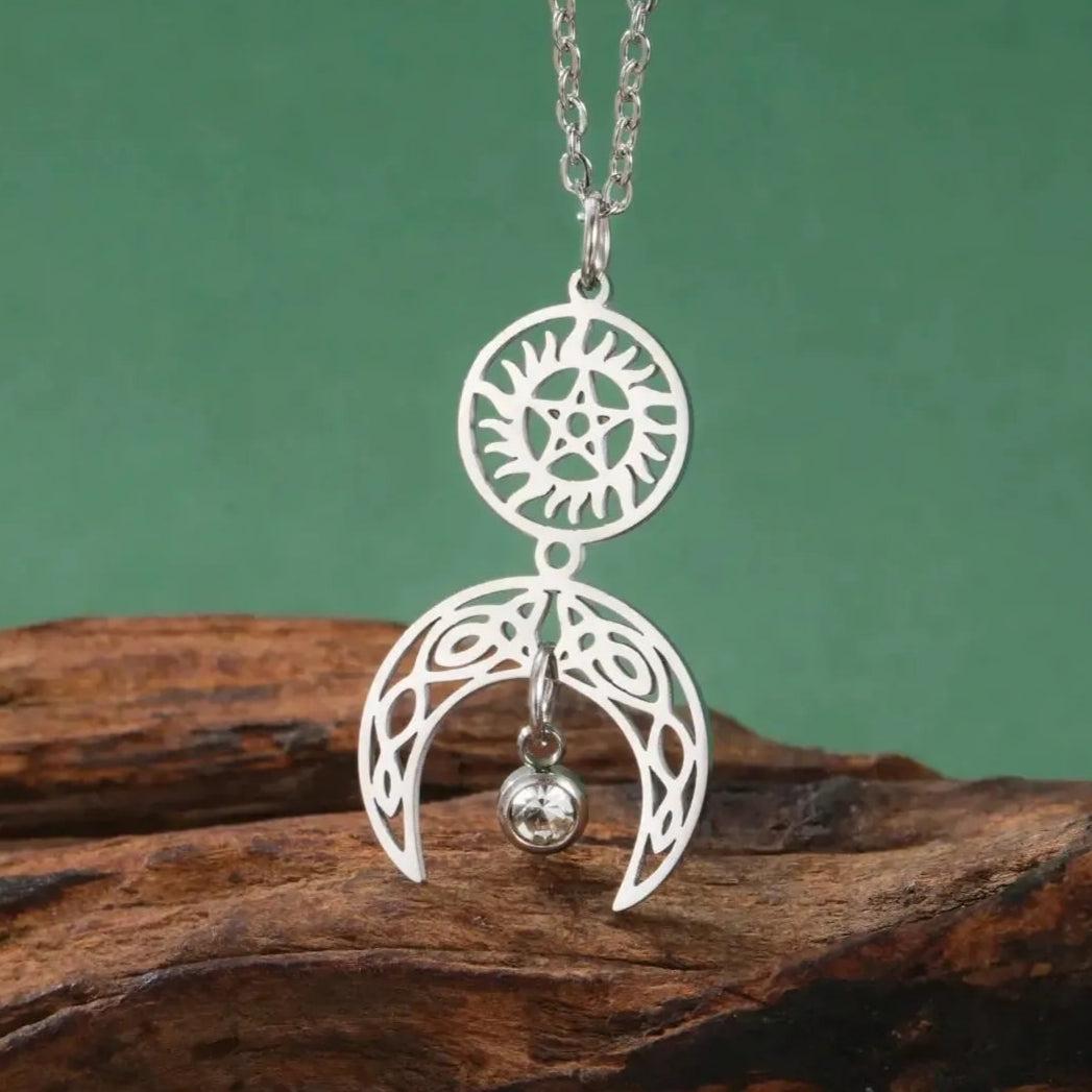 Pentagram and Moon Celtic Knot Witch Necklace Wiccan Jewelry-MoonChildWorld