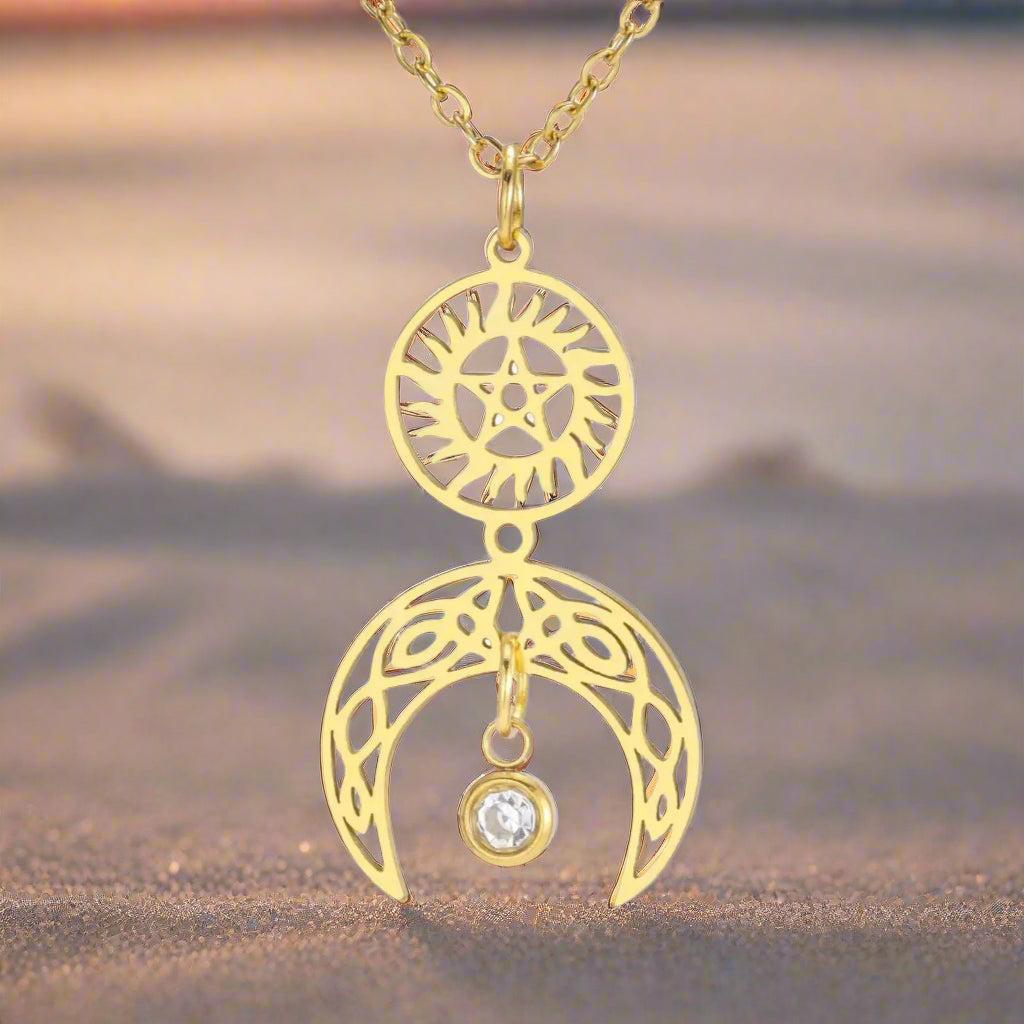Pentagram and Moon Celtic Knot Witch Necklace Wiccan Jewelry-MoonChildWorld