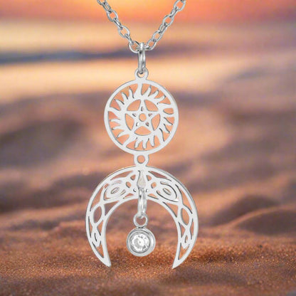 Pentagram and Moon Celtic Knot Witch Necklace Wiccan Jewelry-MoonChildWorld