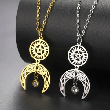 Pentagram and Moon Celtic Knot Witch Necklace Wiccan Jewelry-MoonChildWorld