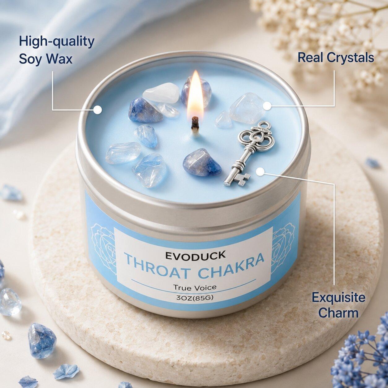 Throat chakra candle wax and wick detail