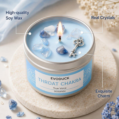 Throat chakra candle wax and wick detail
