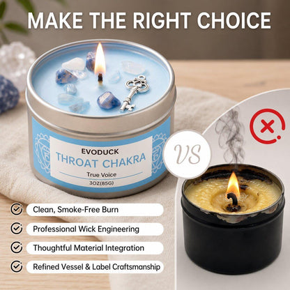 Lit throat chakra candle for a communication ritual