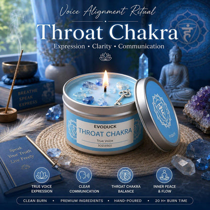 Throat chakra crystal candle with peppermint and eucalyptus