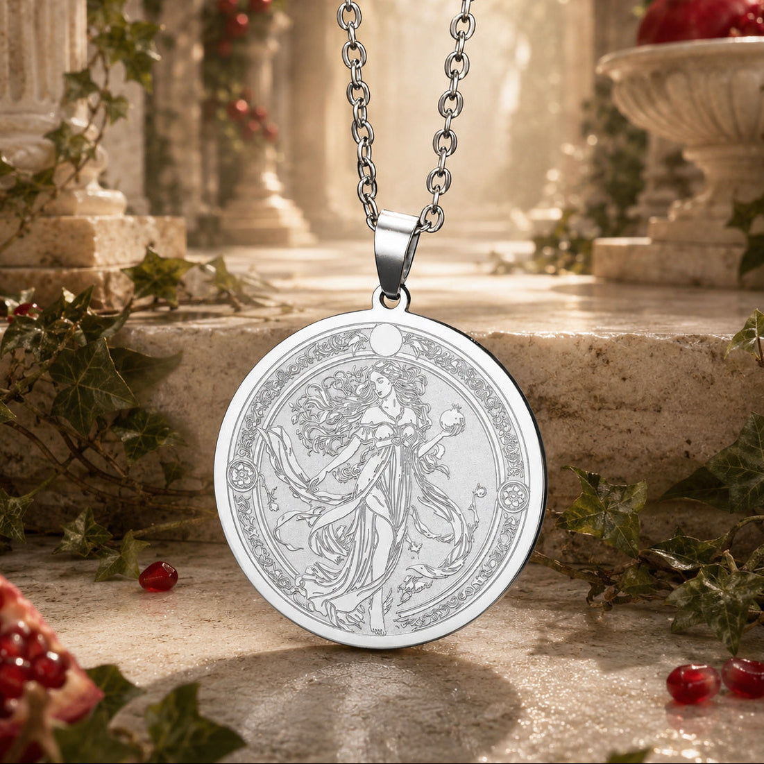 Persephone pomegranate necklace Greek goddess pendant – mystical altar photo 2