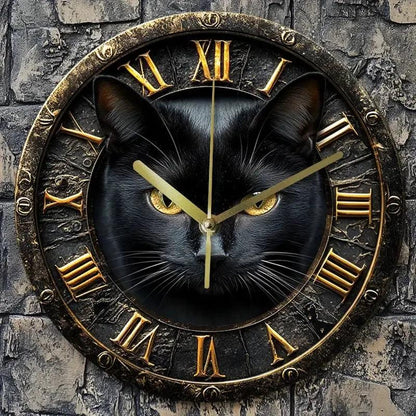 Black Cat Wooden Wall Clock Occult Cat Home Decor-MoonChildWorld