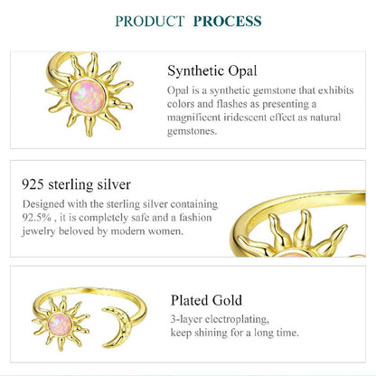 Pink Opal Sun and Moon Ring Celestial Jewelry-MoonChildWorld