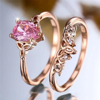 Pink Zircon Crystal Celtic Knot Triple Moon Wiccan Ring Witch Jewelry-MoonChildWorld