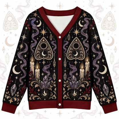Planchette Candle Crystal Gothic Cardigan for Women Occult Moon Sweater, front view