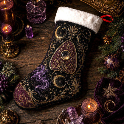 Planchette Christmas Stocking Purple Spirit Board Occult Decor, styled shot 3