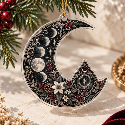 Planchette Moon Phase Gothic Acrylic Ornament Set – Witchy Yule Decor – Crescent Planchette ornament