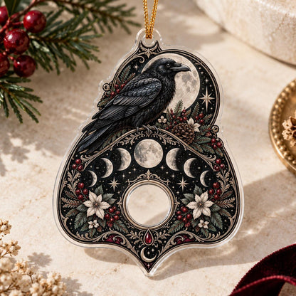 Planchette Moon Phase Gothic Acrylic Ornament Set – Witchy Yule Decor – Raven Planchette ornament