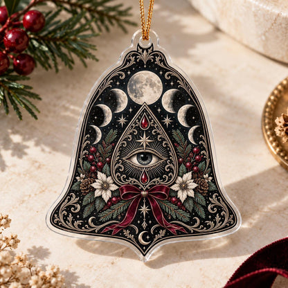 Planchette Moon Phase Gothic Acrylic Ornament Set – Witchy Yule Decor – Yule Bell ornament