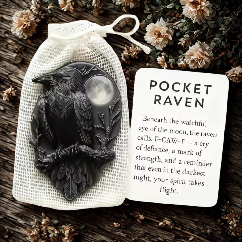Pocket Hug with Card Heartwarming Featuring Crow, Wolf, Turtle, Owl, Rabbit-MoonChildWorld