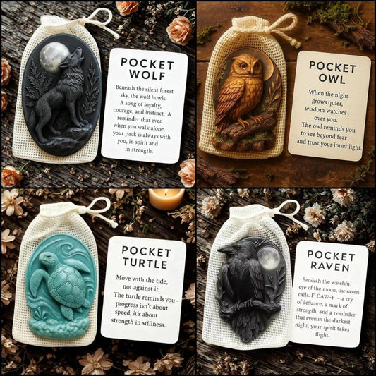 Pocket Hug with Card Heartwarming Featuring Crow, Wolf, Turtle, Owl, Rabbit-MoonChildWorld