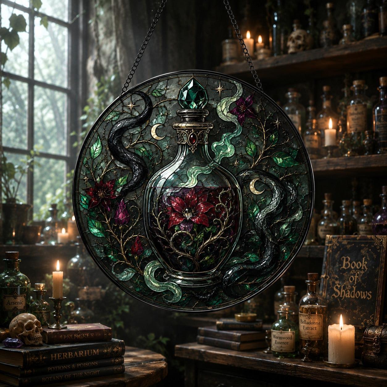 Poison Garden Potion Vial Glass Suncatcher - sunlight glow