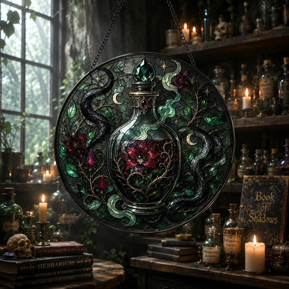 Poison Garden Potion Vial Glass Suncatcher - sunlight glow