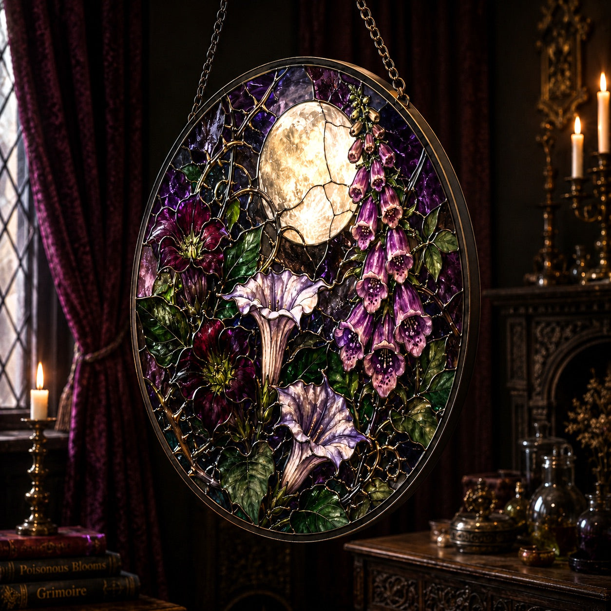Poisonous Moon Garden Glass Suncatcher - close up detail